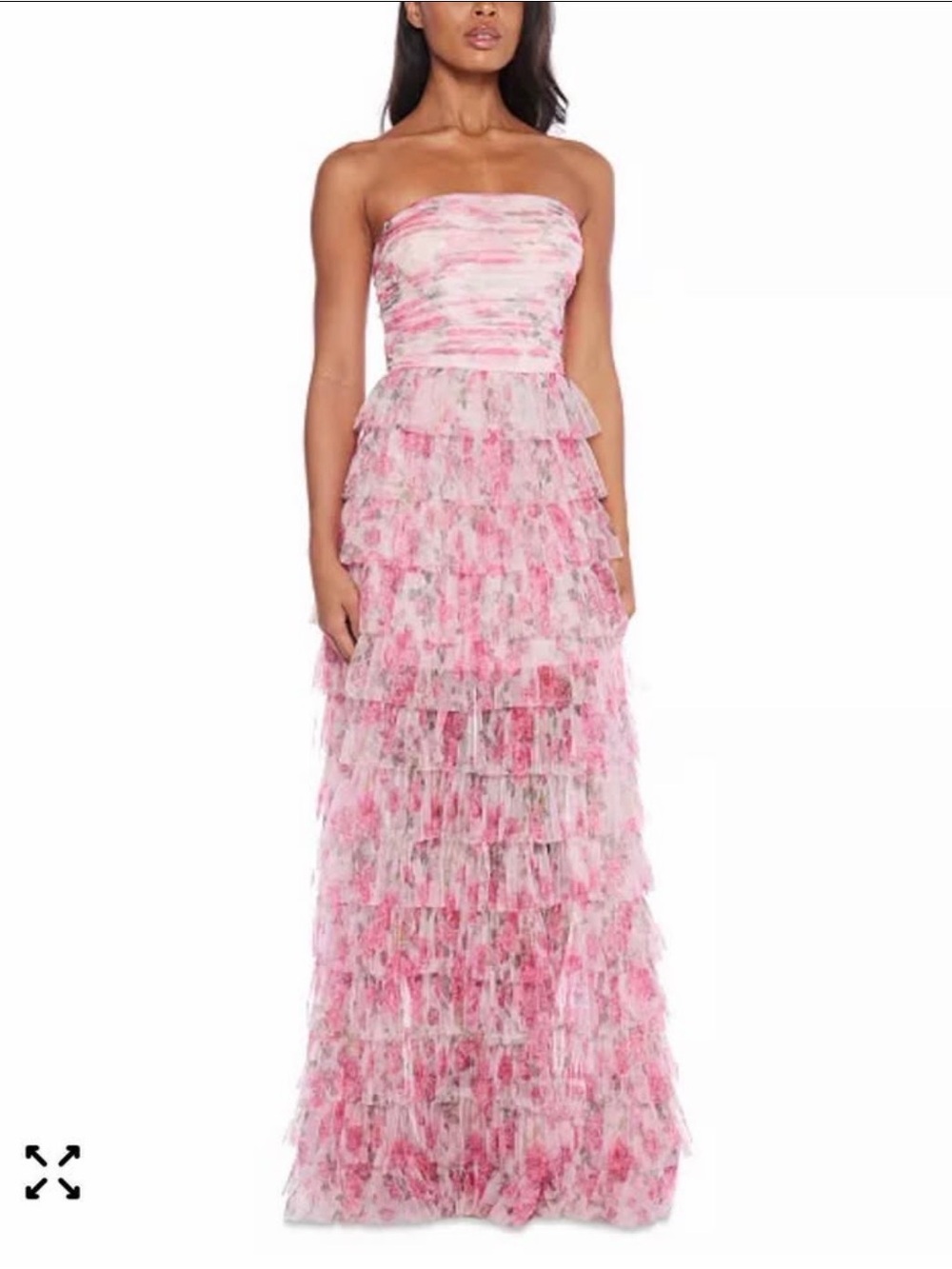 B Darlin Strapless Pink Floral Tiered Ruffle Maxi Dress